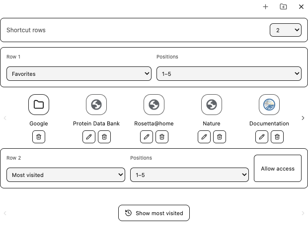 Shortcut-row configuration shown directly in Simple view