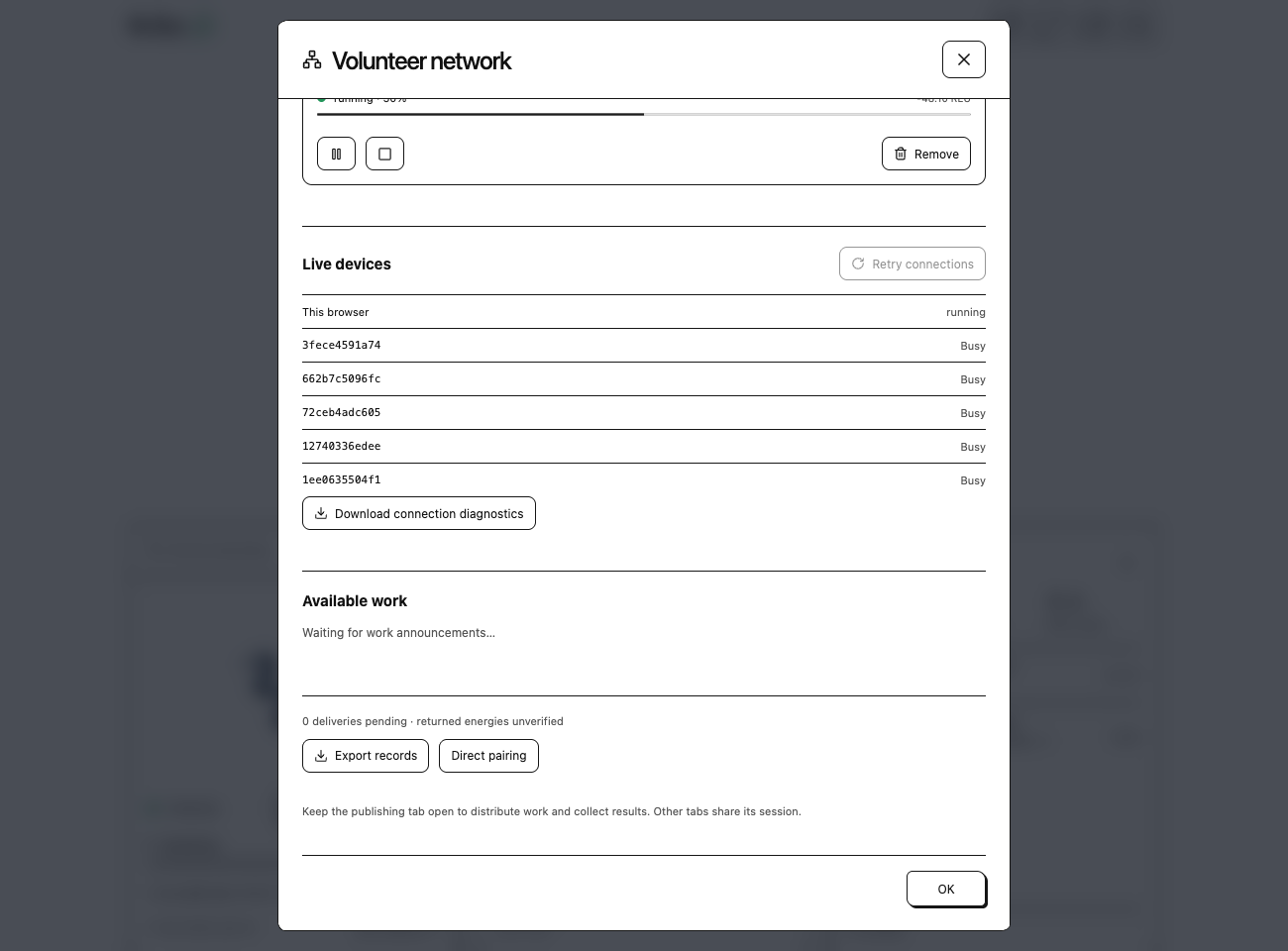 Live devices with connection retry and a redacted diagnostics download