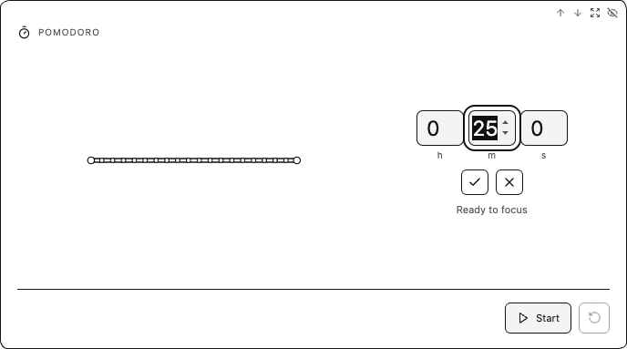 Pomodoro duration editor with hours, minutes and seconds