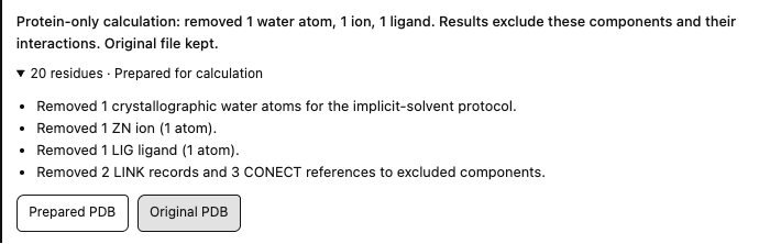 Protein-only preparation caution, removal details and original/prepared downloads