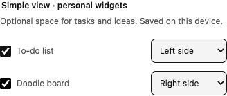 Personal-widget controls with independent placement choices
